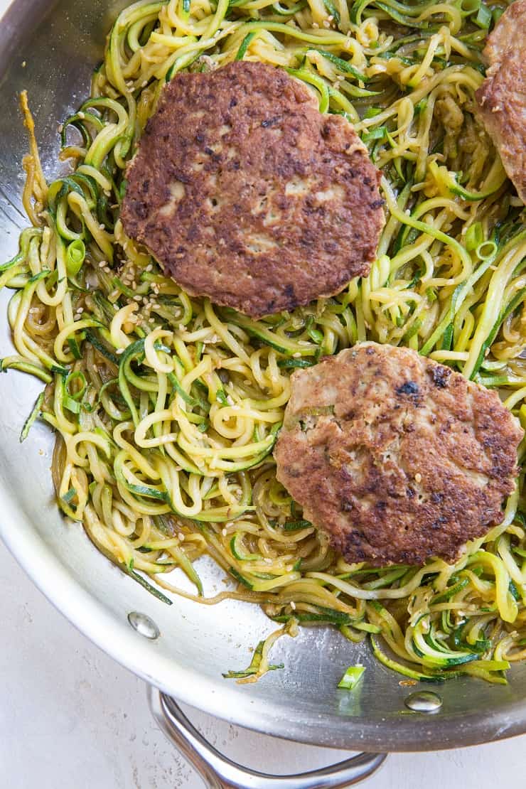 Asian Turkey Burgers with Sesame Zucchini Noodles - a healthy clean whole30 paleo dinner recipe