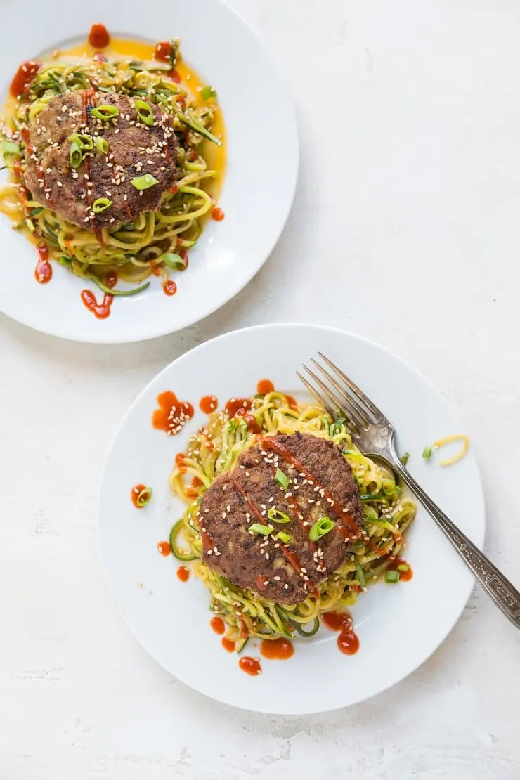 Asian Turkey Burgers with Garlicky Zucchini Noodles - whole30, paleo, keto, flavorful healthy dinner recipe