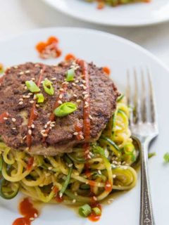 Asian Turkey Burgers Garlic Zucchini Noodles - a flavorful, healthy, clean paleo whole30 dinner recipe