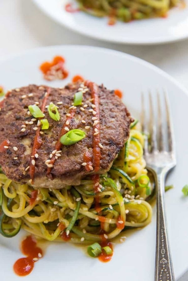 Asian Turkey Burgers Garlic Zucchini Noodles - a flavorful, healthy, clean paleo whole30 dinner recipe