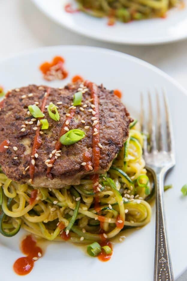 Asian Turkey Burgers with Zucchini Noodles - The Roasted Root