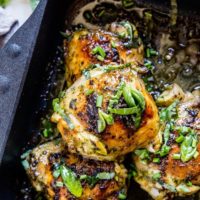 Basil Baked Chicken - chicken thighs marinated in fresh basil marinade for an amazing healthy main dish