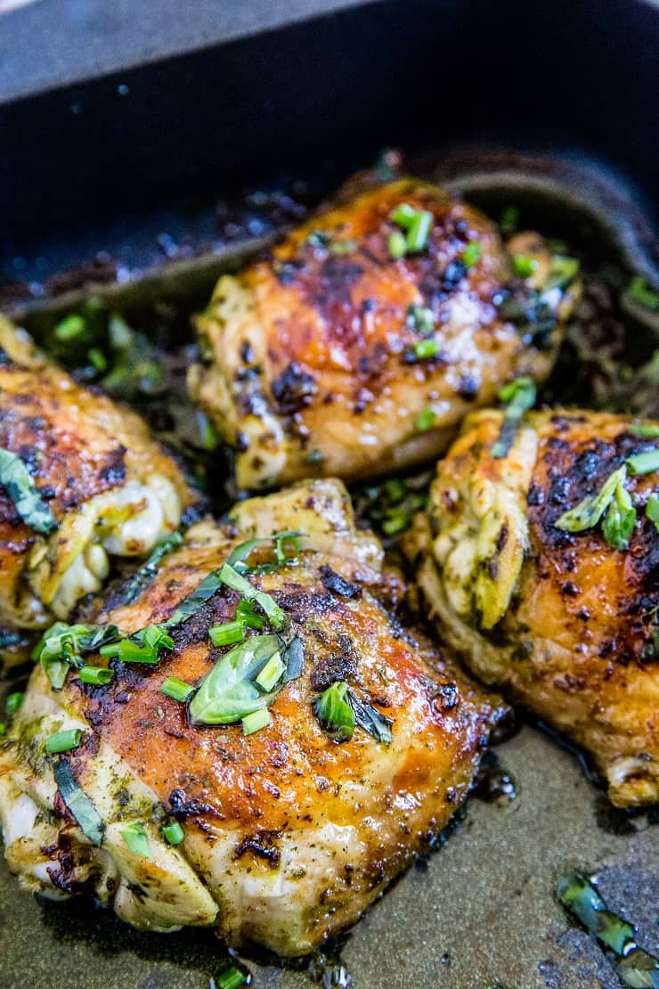 Crispy Basil Baked Chicken - baked chicken thighs marinated in basil marinade