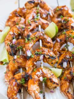 BBQ Grilled Chili Lime Shrimp Skewers - an easy grilled shrimp recipe that is paleo, keto and delicious!