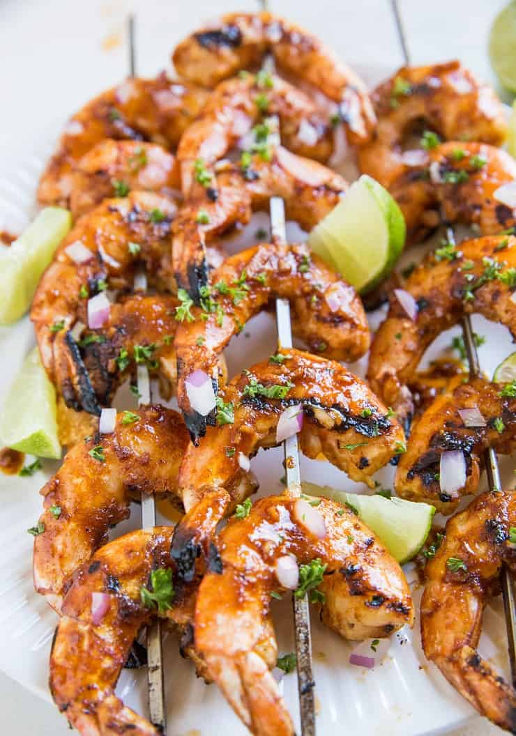 BBQ Grilled Chili Lime Shrimp Skewers - an easy grilled shrimp recipe that is paleo, keto and delicious!