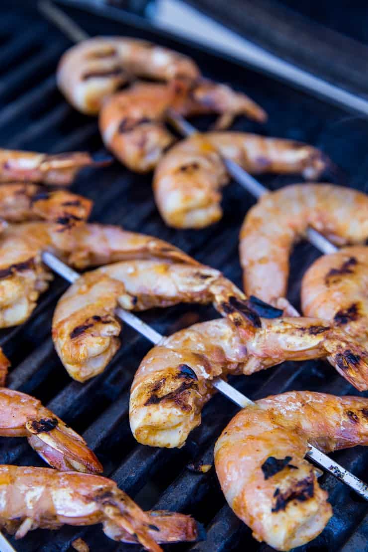 grilled shrimp skewers on the BBQ