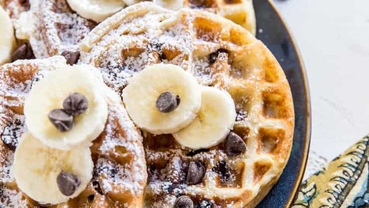 Dairy-Free Gluten-Free Chocolate Chip Sourdough Waffles - light and fluffy crispy waffles for an amazing breakfast
