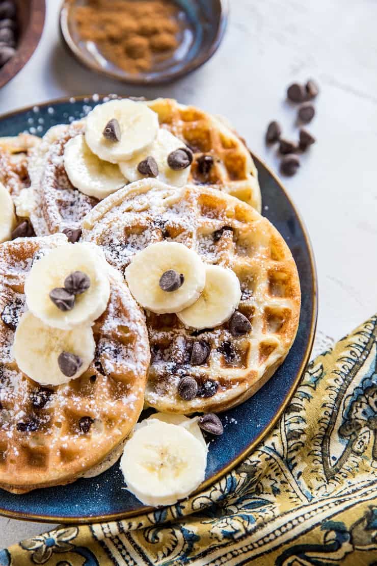 Dairy-Free Gluten-Free Chocolate Chip Sourdough Waffles - light and fluffy crispy waffles for an amazing breakfast