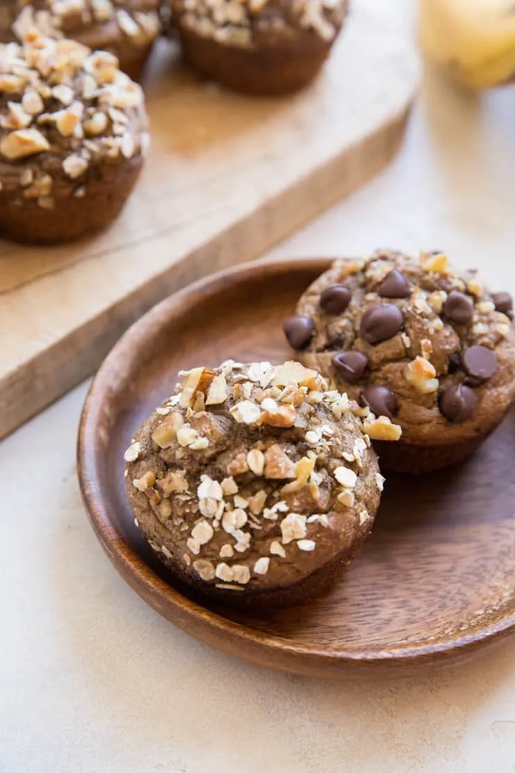 Gluten-Free Flourless Oatmeal Banana Nut Muffins made oil-free, dairy-free with no added sugar