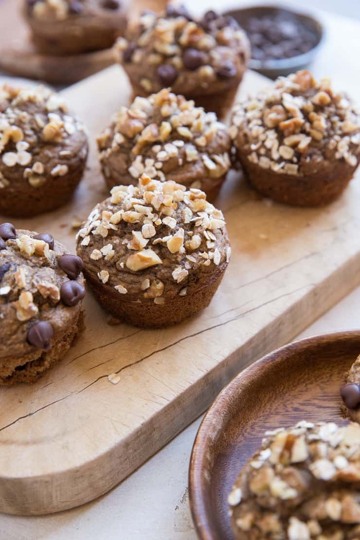 Gluten-Free Flourless Oatmeal Banana Nut Muffins that have no added oil, sugar or dairy.