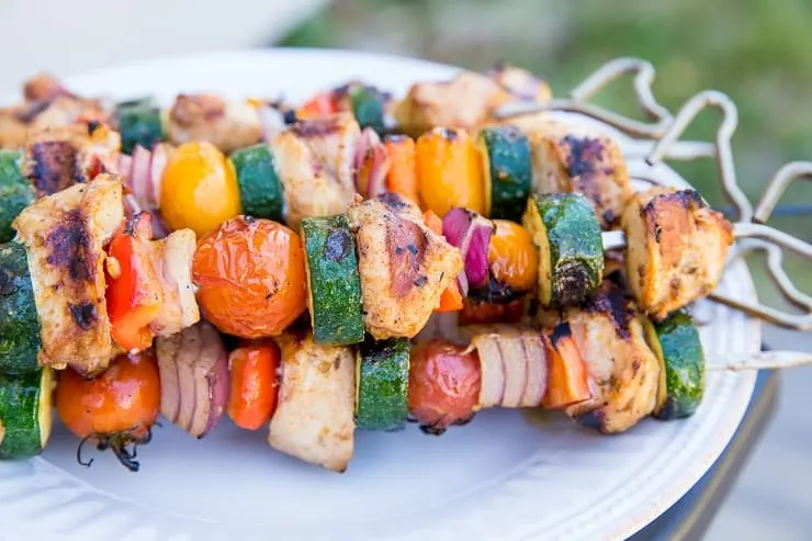 Fresh and easy grilled chicken kabobs with vegetables - tender charred chicken for summer grilling!