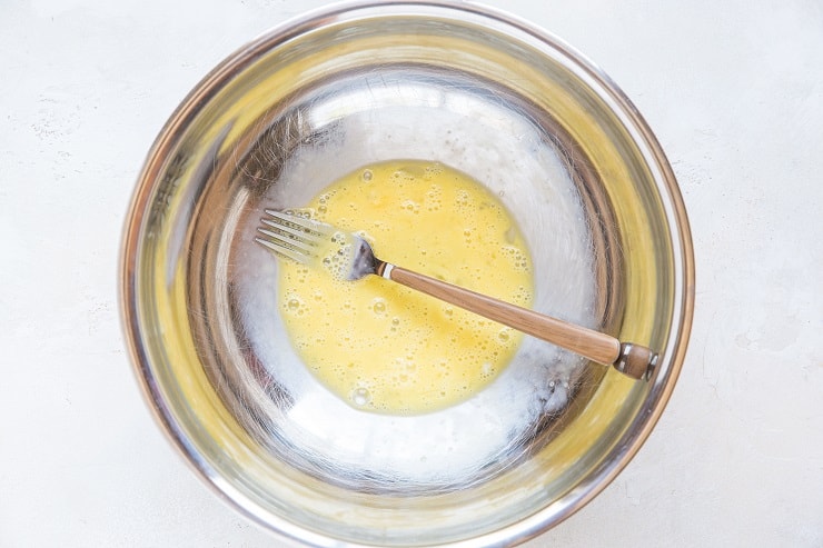 whisked egg in mixing bowl