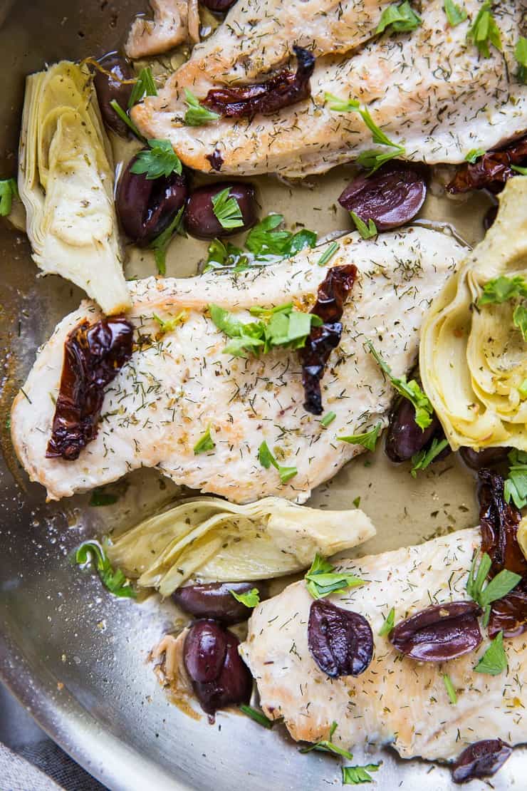 Quick and Easy Mediterranean Chicken made with 7 basic ingredients. Paleo, keto, whole30, delicious