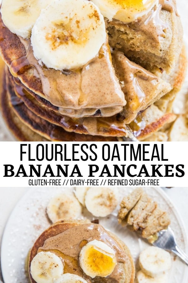 Flourless Oatmeal Banana Pancakes - Flourless Oatmeal Banana Pancakes made with only 6 ingredients! These moist, fluffy, sweet and cinnamon pancakes make a delicious healthy gluten-free breakfast.