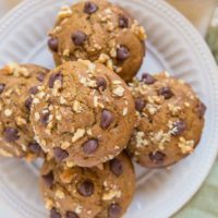 Gluten-Free Chocolate Chip Zucchini Muffins - dairy-free, refined sugar-free healthy zucchini muffins with chocolate chips and walnuts