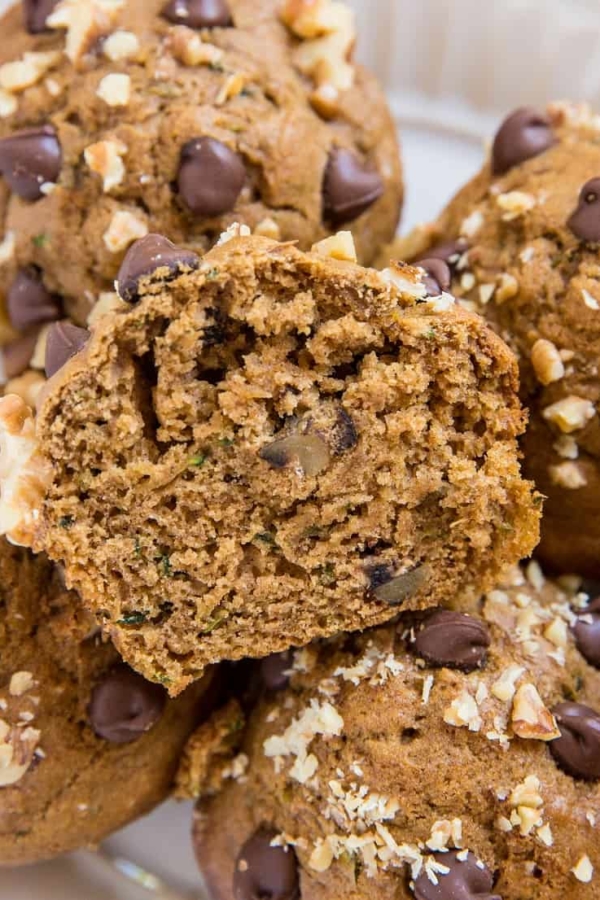 Gluten-Free Chocolate Chip Zucchini Muffins - dairy-free, refined sugar-free healthy zucchini muffins with chocolate chips and walnuts
