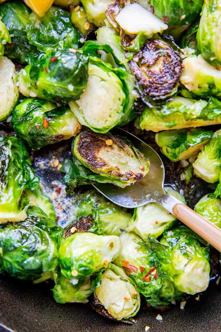 Garlic Butter Brussel Sprouts - sauteed brussel sprouts recipe that is low-carb and paleo