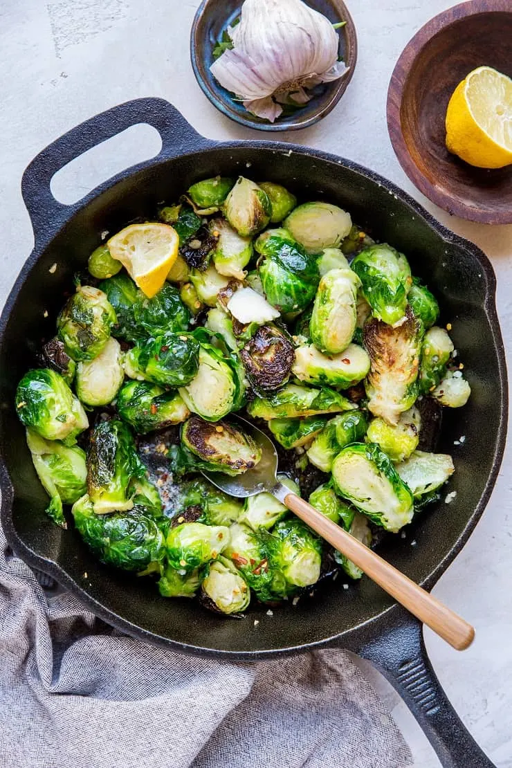 A recipe for Sauteed Brussel Sprouts with garlic and butter - easy, low-carb, healthy