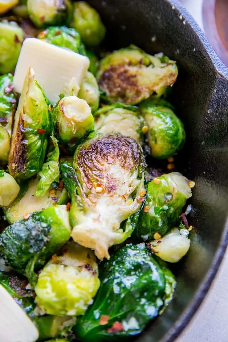 Brussel Sprouts recipe sauteed in garlic and butter - low-carb, keto, healthy side dish recipe