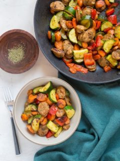 20-Minute Vegetable and Sausage Skillet with zucchini, carrots, and bell pepper