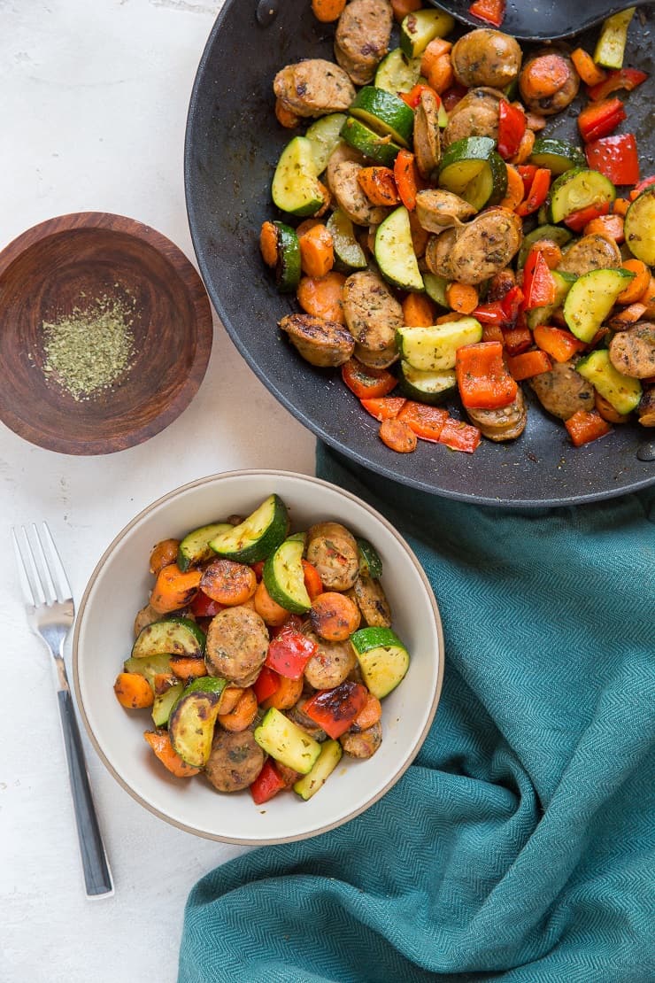 20-Minute Vegetable and Sausage Skillet with zucchini, carrots, and bell pepper