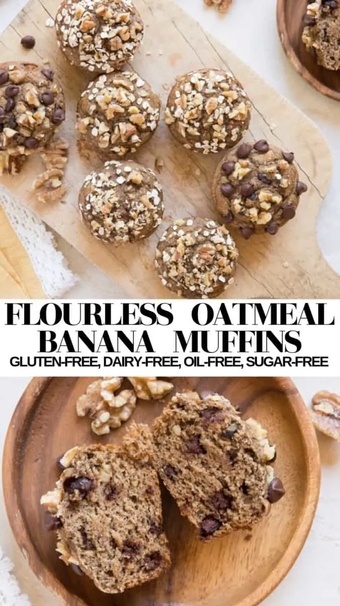 Flourless Oatmeal Banana Muffins - oil-free, dairy-free, gluten-free healthy banana muffin recipe!