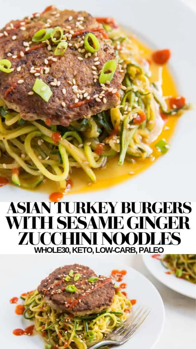 Asian Turkey Burgers with Sesame-Ginger Zucchini Noodles - paleo, keto, whole30, gluten-free, easy delicious healthy dinner recipe