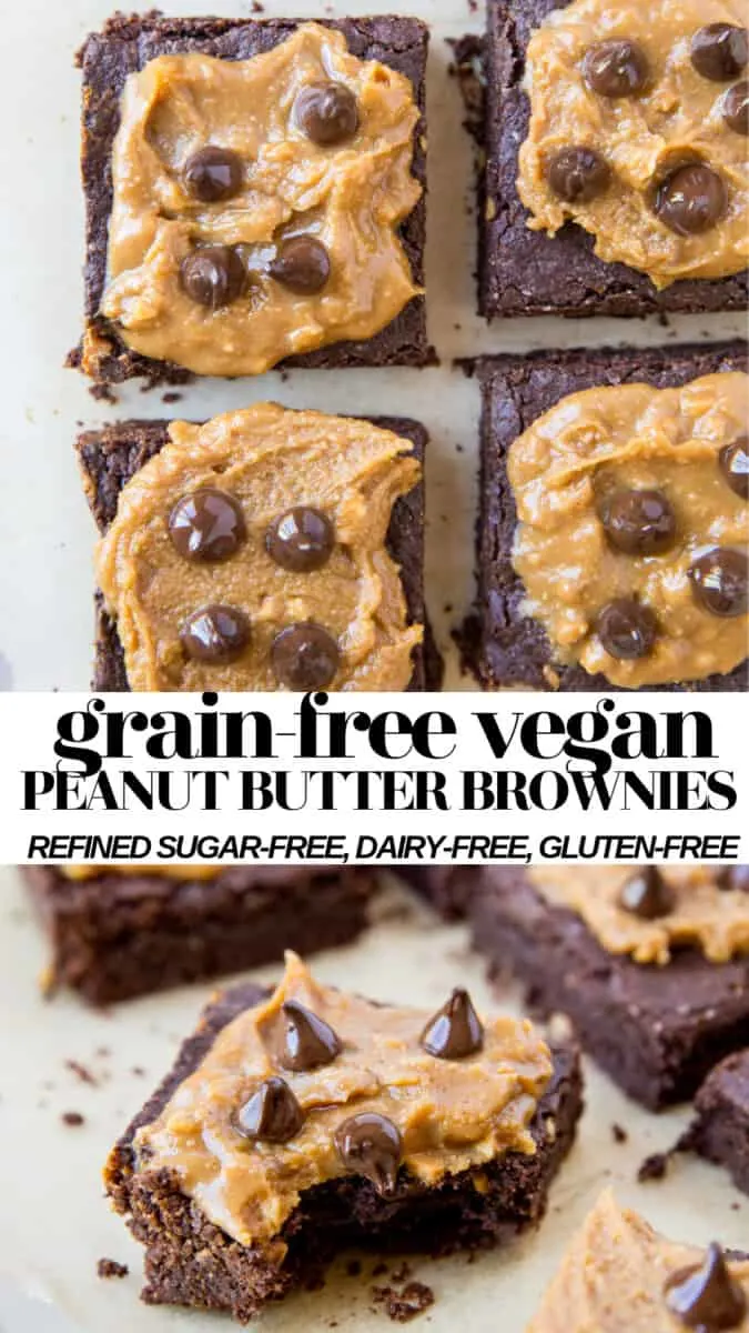 Grain-Free Vegan Peanut Butter Brownies - a healthy dessert recipe that is grain-free, refined sugar-free, dairy-free, gluten-free, egg-free and delicious!! #dessert #chocolate #peanutbutter #healthy #vegan