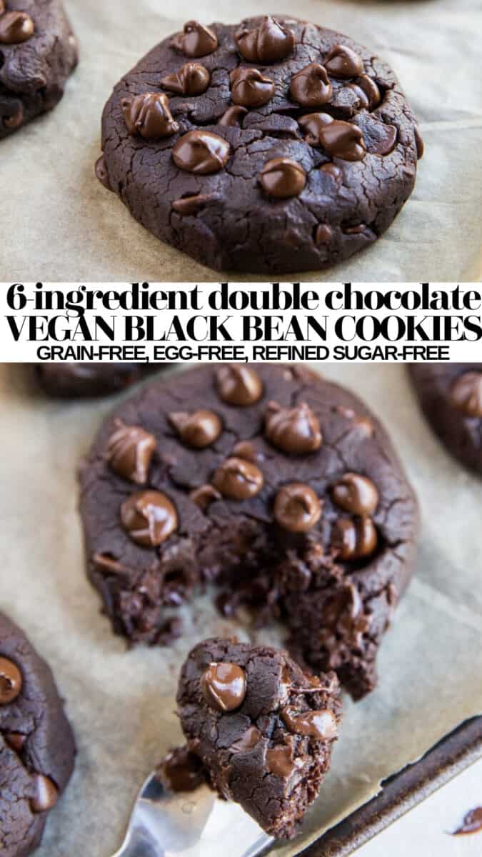 Double Chocolate Vegan Black Bean Cookies - healthy 6-ingredient vegan cookies with no eggs, gluten-free and refined sugar-free! A healthy dessert recipe!