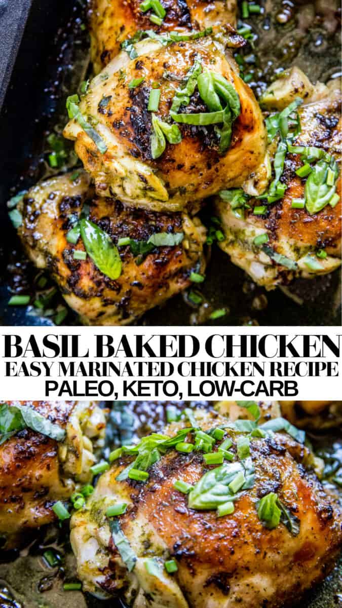 Basil Baked Chicken - paleo, keto, low-carb, delicious and easy healthy chicken recipe - use chicken thighs, dumsticks or chicken breasts!