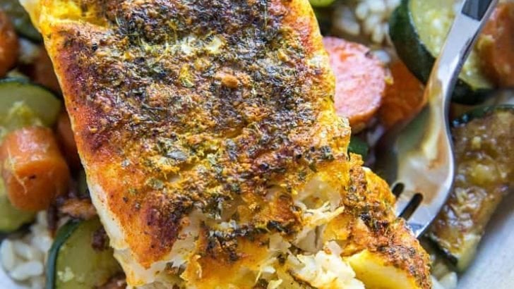 Easy Baked Cod Recipe with turmeric and paprika