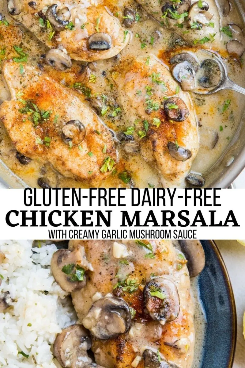 Gluten-Free Dairy-Free Chicken Marsala with creamy garlic mushroom sauce - a delicious Italian classic made gluten-free, dairy-free, and easy for a weeknight meal!