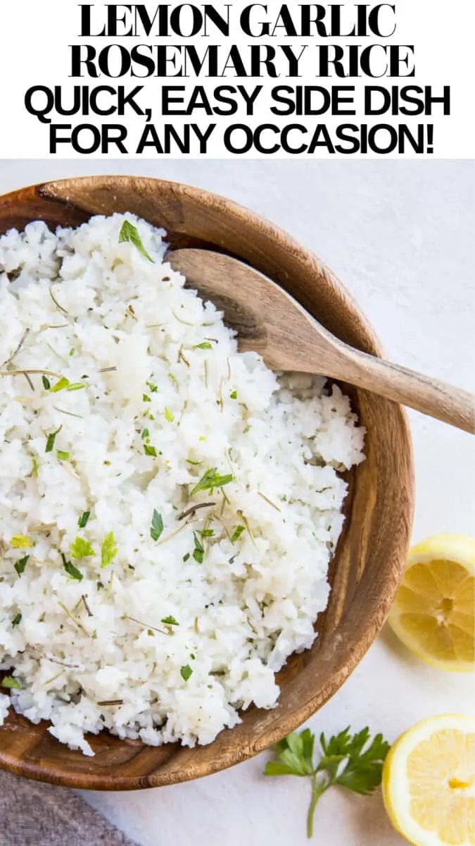 Lemon Garlic Rosemary Rice is an all-around amazing side dish! Rather than serving plain white rice, change it up with this fresh, flavorful, easy to prepare rice! Use this recipe as a side dish to baked chicken, salmon, beef, or even use it for your burrito bowls!