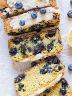 Paleo Lemon Blueberry Bread with coconut flour, tapioca flour and pure maple syrup - dairy-free, gluten-free, healthy blueberry bread recipe