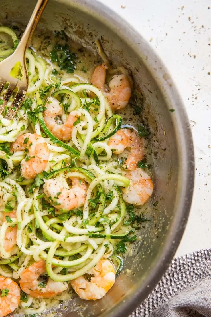 Healthy Shrimp Scampi Recipe made keto-friendly and low-carb in just 20 minutes with zucchini noodles