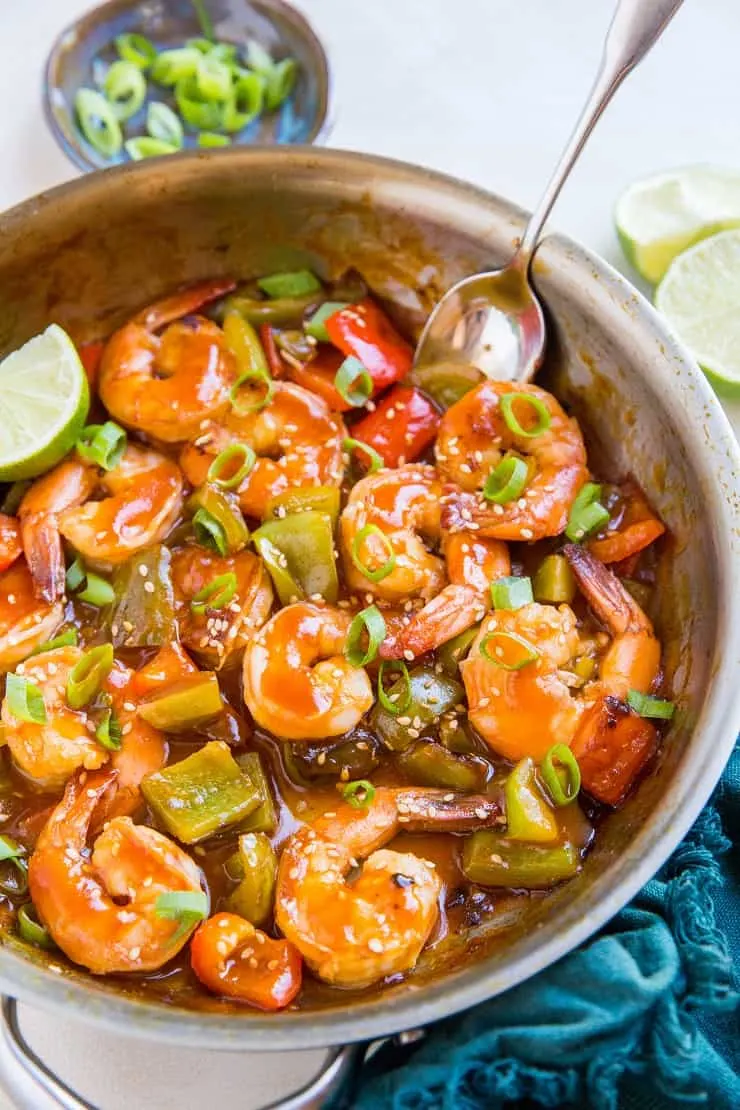 Healthy Sweet and Sour Shrimp made paleo friendly. Soy-free, refined sugar-free and delicious!
