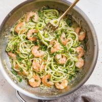 Keto Low-Carb Shrimp Scampi in lemon wine garlic butter sauce - only takes 20 minutes to make!