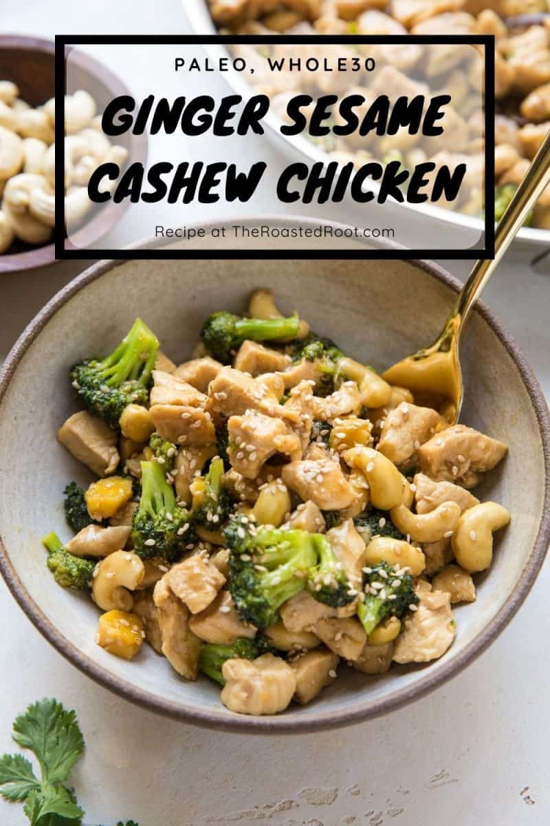 Sesame Ginger Cashew Chicken with Broccoli - an easy, healthy whole30, paleo dinner recipe