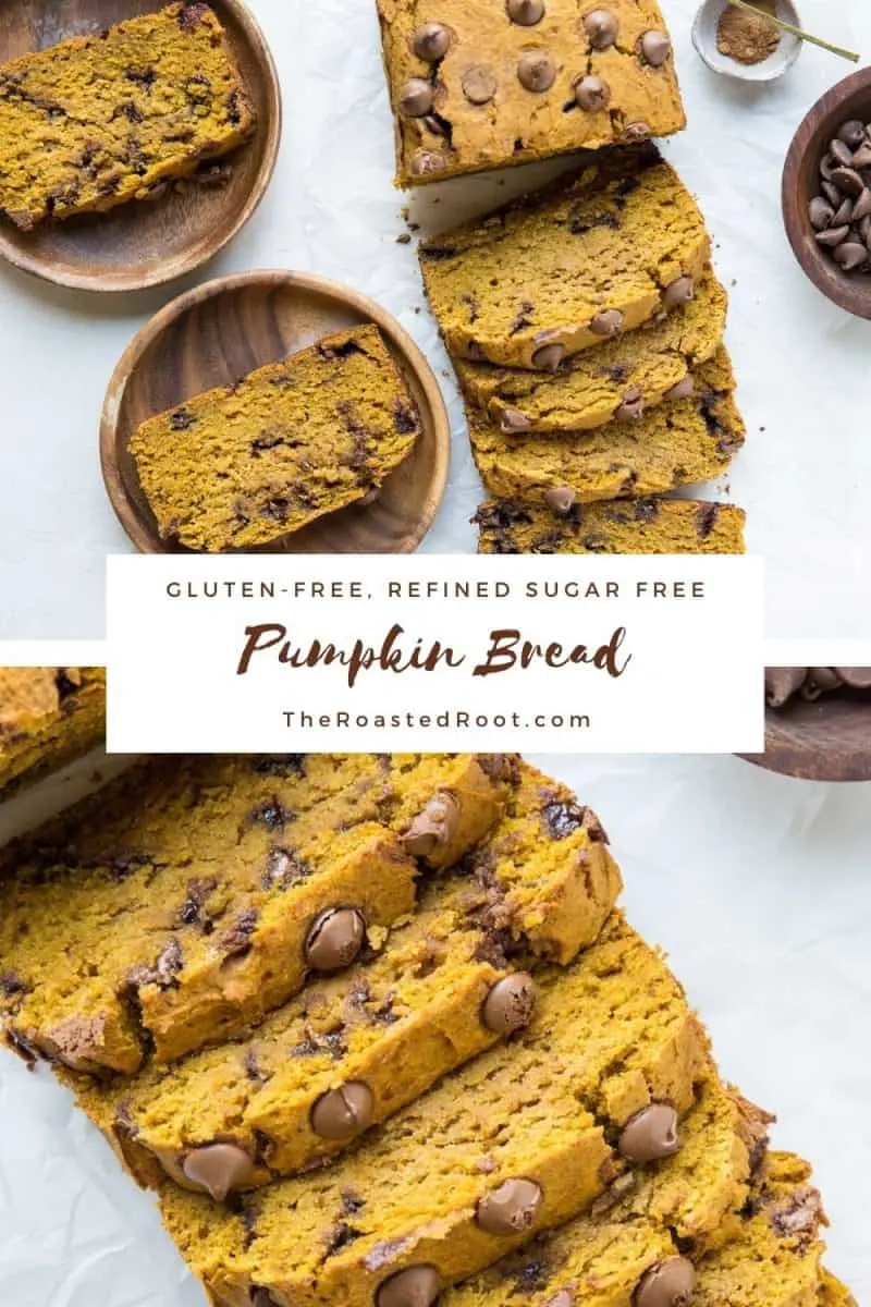 Gluten-Free Pumpkin Bread with Chocolate Chips - refined sugar-free, moist, fluffy, healthy pumpkin bread! Perfect for breakfast or snack