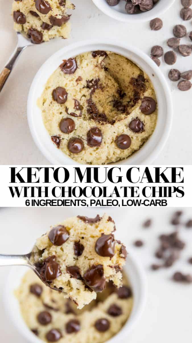Keto Mug Cake with Chocolate Chips - 6 ingredients, low-carb, grain-free, sugar-free healthy single-serve dessert recipe