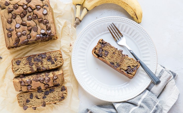 Chocolate Chip Gluten-Free Banana Bread made with garbanzo beans! An easy flourless healthy banana bread recipe - refined sugar-free, dairy-free