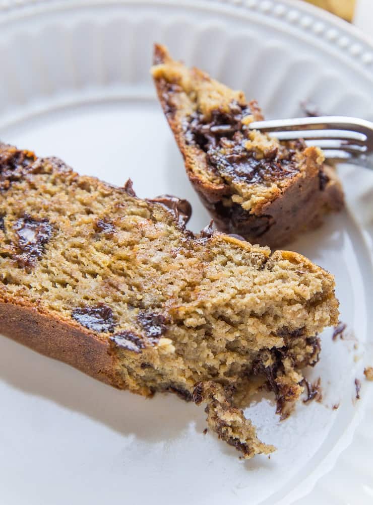 Gluten-Free Chocolate Chip Garbanzo Bean Banana Bread - flourless banana bread made with chickpeas - refined sugar-free, dairy-free