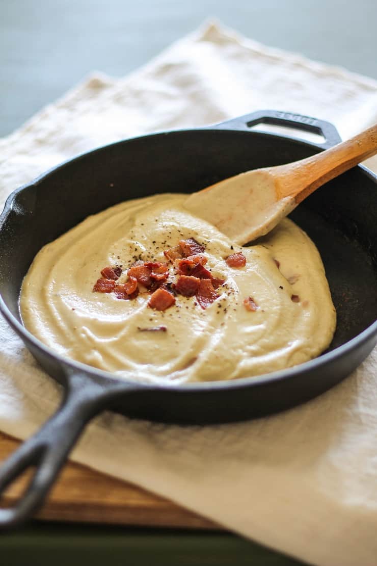 Creamy Cauliflower Sauce made without cream! This paleo, whole30, keto sauce recipe can be used anywhere a cream sauce is used for a dairy-free alternative