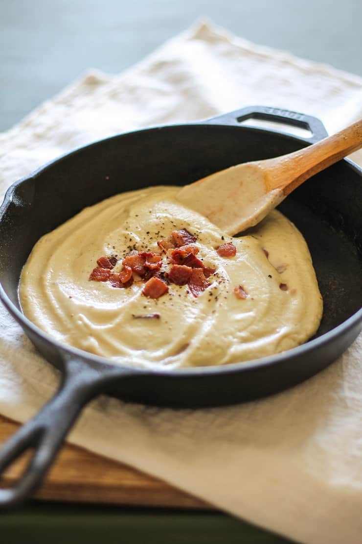 Creamy Cauliflower Sauce made without cream! This paleo, whole30, keto sauce recipe can be used anywhere a cream sauce is used for a dairy-free alternative