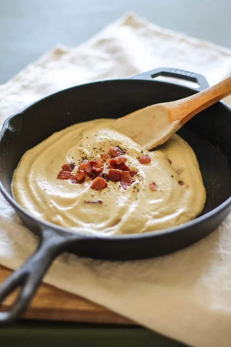 Creamy Cauliflower Sauce made without cream! This paleo, whole30, keto sauce recipe can be used anywhere a cream sauce is used for a dairy-free alternative