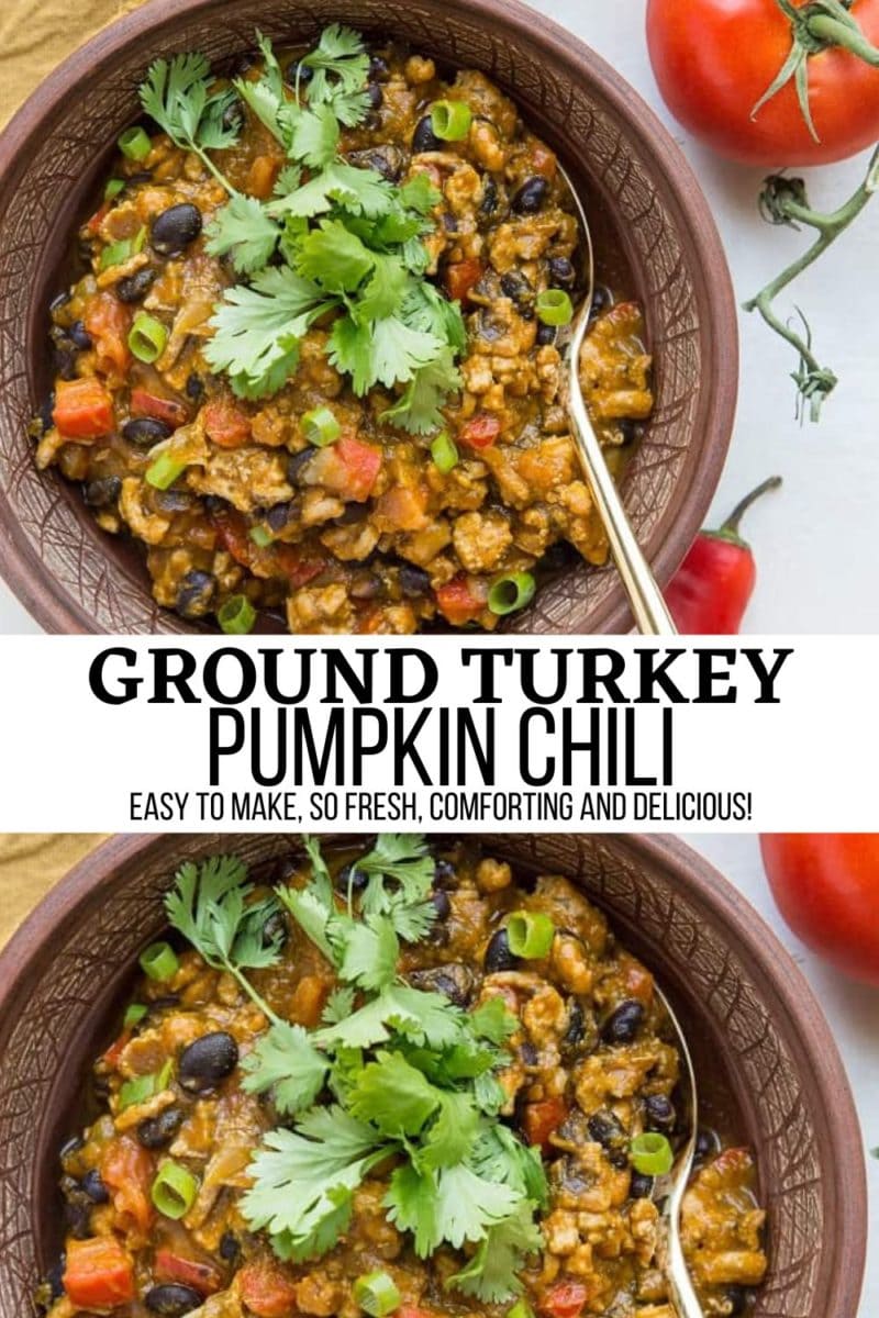 Turkey Pumpkin Chili with Black Beans - a thick, nourishing chili recipe that is quick and easy to prepare. Recipe post includes instructions for Instant Pot and Crock Pot #healthy #dinner #recipe #glutenfree #turkeychili #pumpkin #pumpkinspice #wholefood