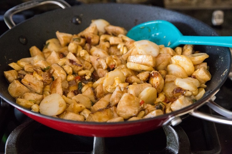 Kung Pao cooking in a skillet