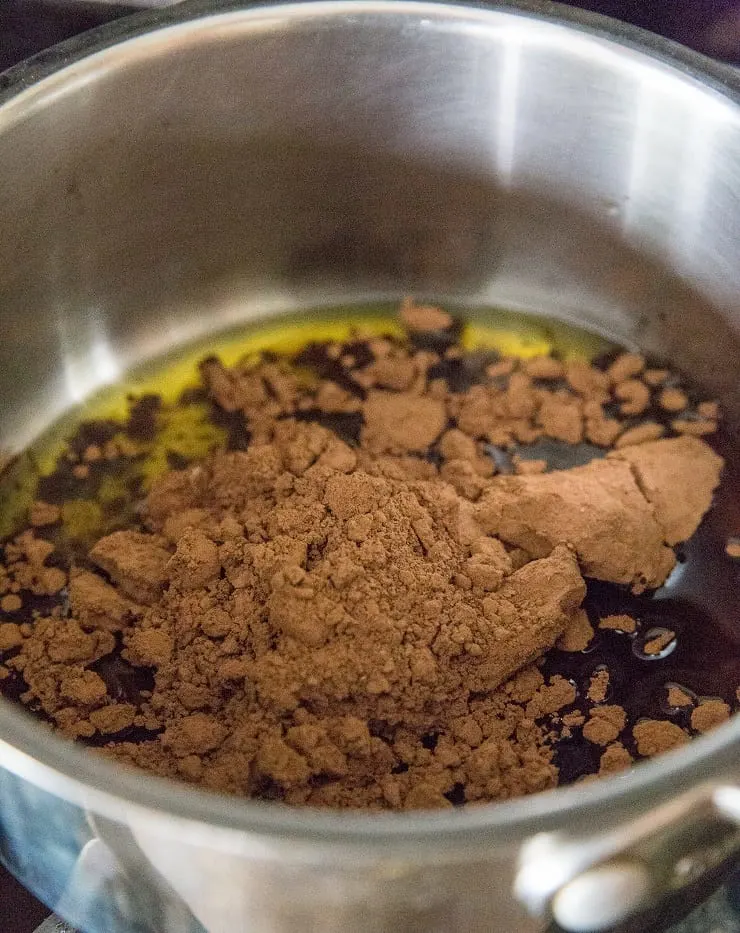 Stir in the cocoa powder for dark chocolate