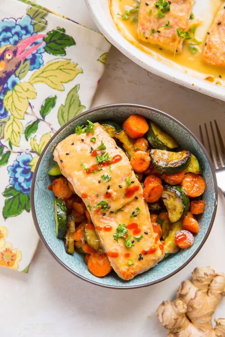 Easy Pineapple Ginger Baked Salmon is a simple, flavorful meal. Paleo, low-carb, whole30, nutritious and delicious!