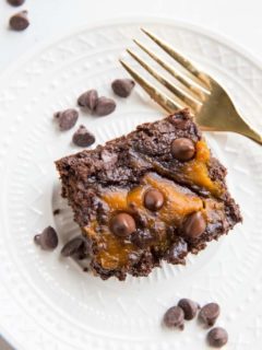 Gluten-Free Pumpkin Swirl Brownies with a paleo option! Two ways to make healthier pumpkin brownies. Refined sugar-free, dairy-free, moist, fudgy and delicious!